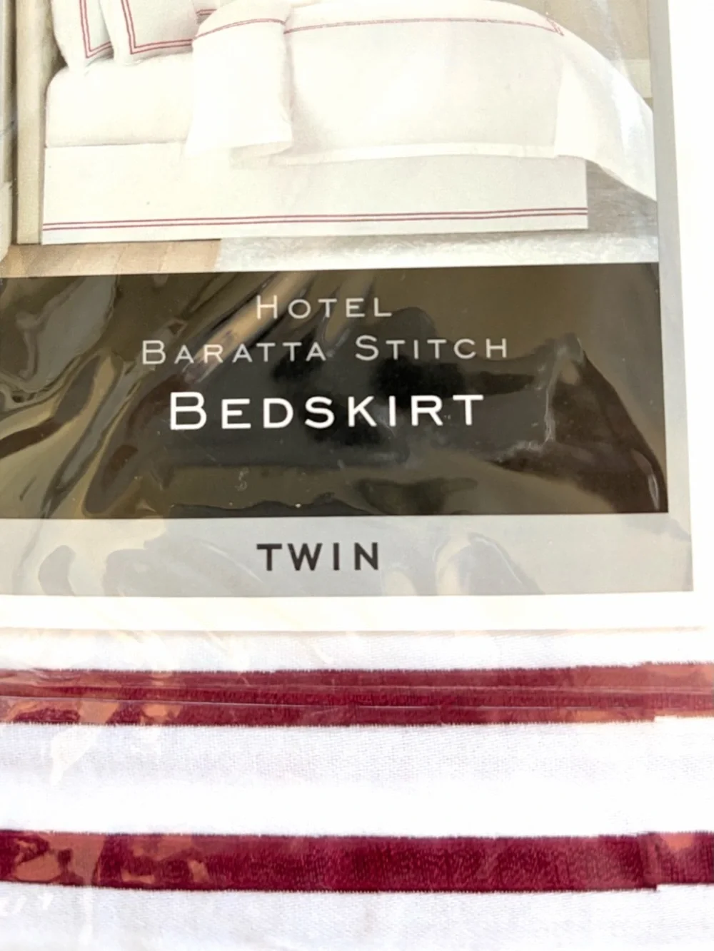 Wamsutta Bedskirt Twin White with Red Stripe   New
